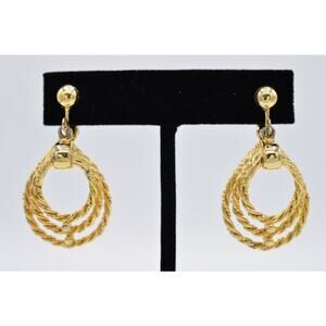 Sarah Cov Vintage Dangle Clip On Earrings Gold Chunky Textured Signed 1980s Bin8